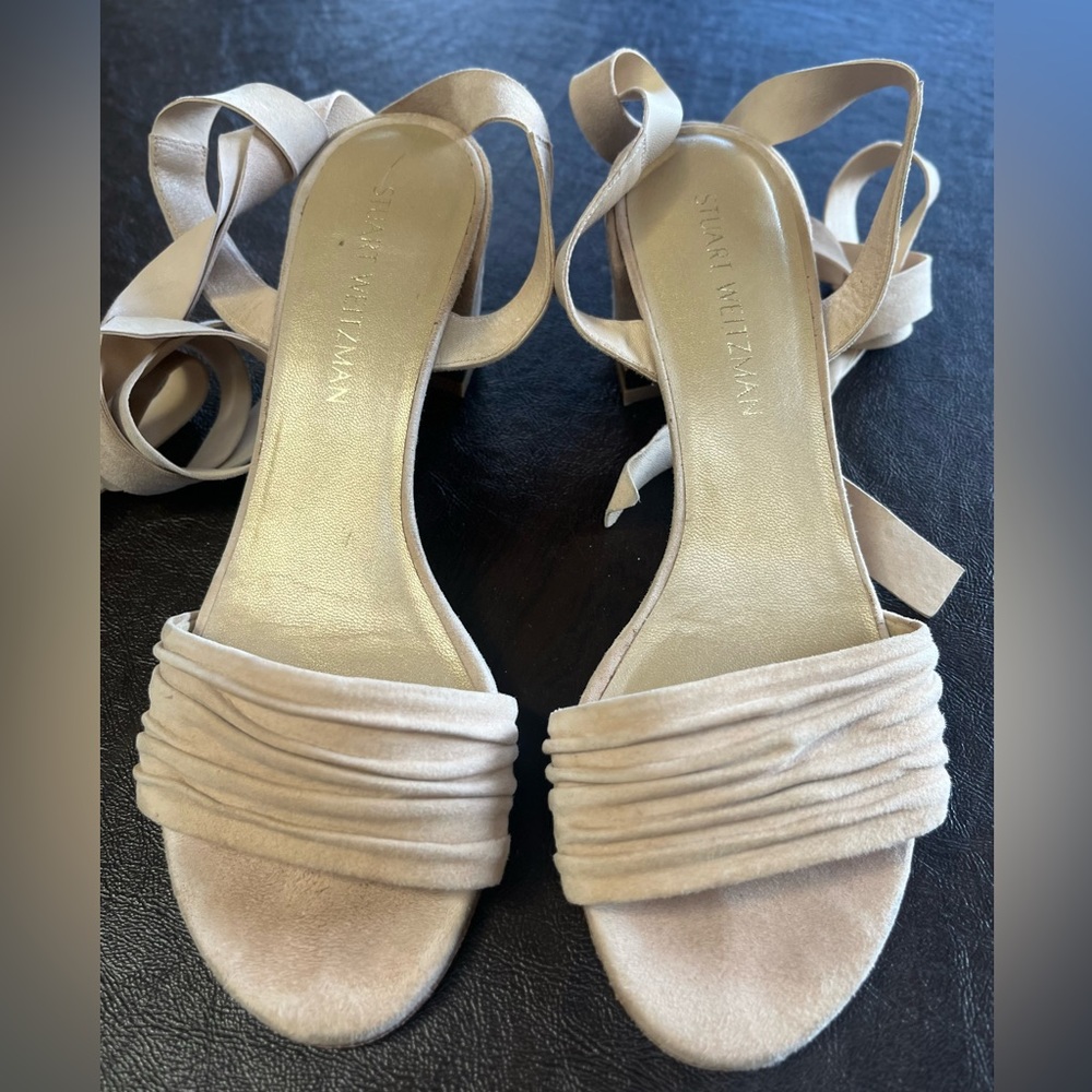 Stuart Weitzman Block Heel Laceup Suede Sandals I… - image 3